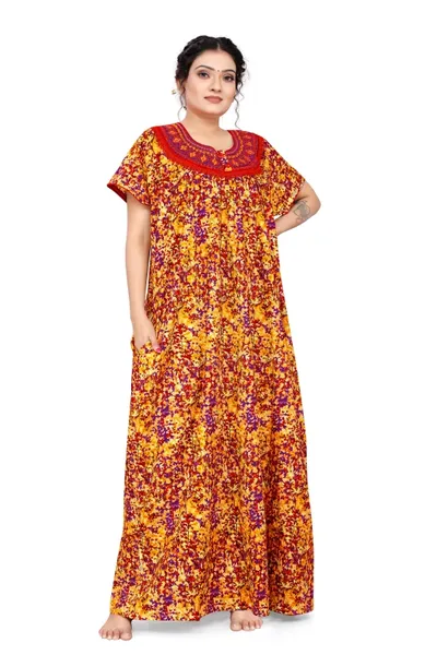 Women Fancy Multicolour Neck Floral Embriodered Nighty