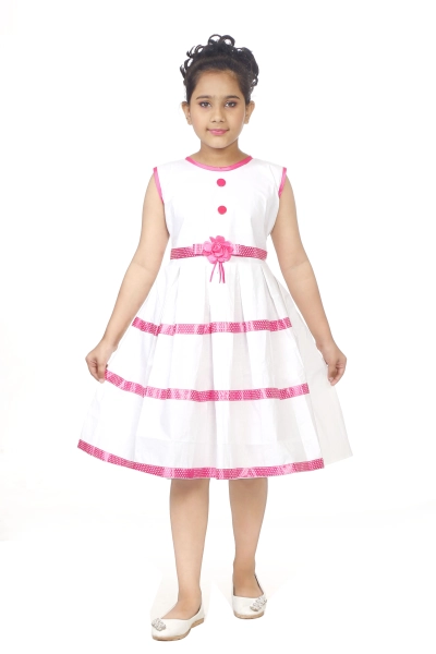 Stylish Design Cotton Fabric Round Neck Sleeveless Printed Frock for Kids