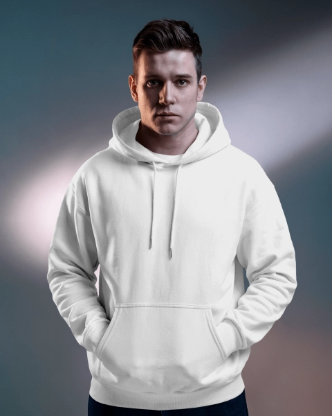 Men Solid Color Pure Cotton White Hoodie