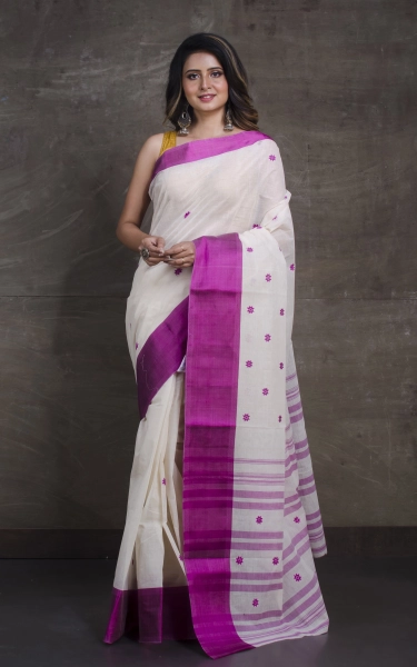 Bengal Handloom Satin Silk Border Cotton Saree