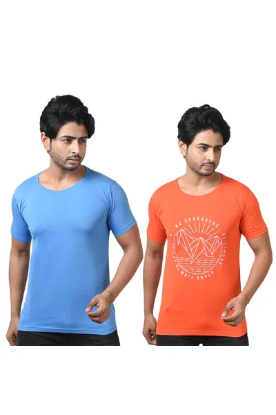 Combo Pack of 2 Printed Round Neck Pure Cotton T-Shirts For Men