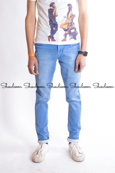 Men’s Slim Fit Mid Rise Denim Light Blue Jeans