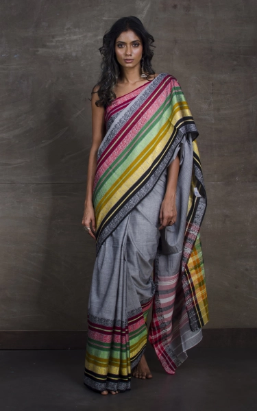 Mahapar Woven Nakshi Border Bengal Handloom Designer Cotton Saree