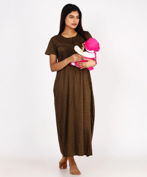 Women Cotton Printed Maternity Or Feeding Night Gown