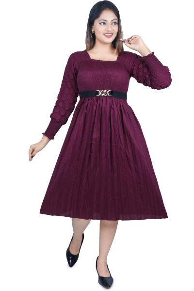 Women's Dark Magenta Color Long Sleeve Beautiful Gown