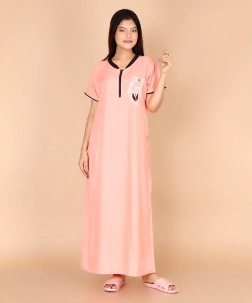 Women Cotton High Neck Nighty