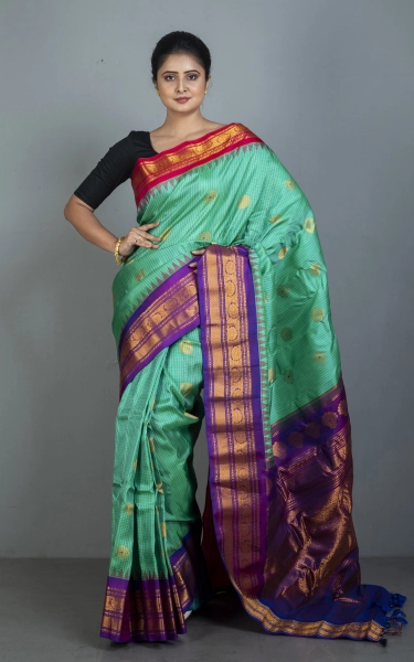 Exclusive Woven Ganga Jamuna Border Checks Gadwal Silk Saree