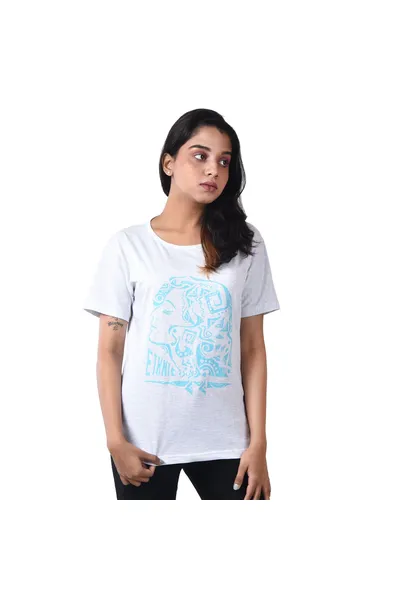 Printed Round Neck Solid Cotton Top For Women