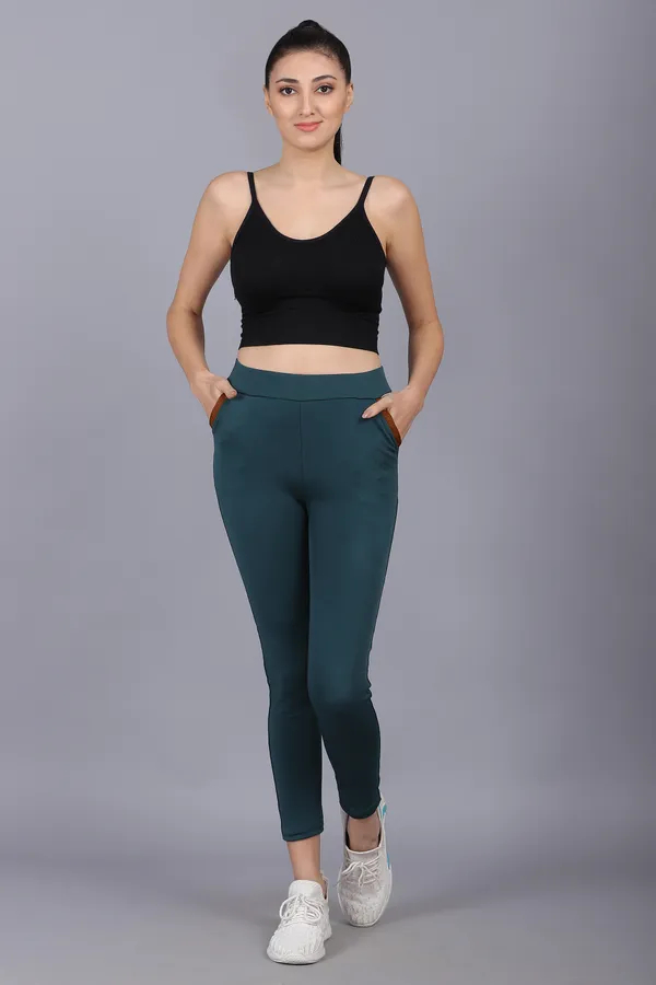 Women's Stretch Fit Deep Green Color Yoga Pants