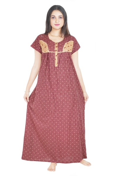 Women's Cotton Printed  Maroon Color  Half Sleeve Round Neck Nighty