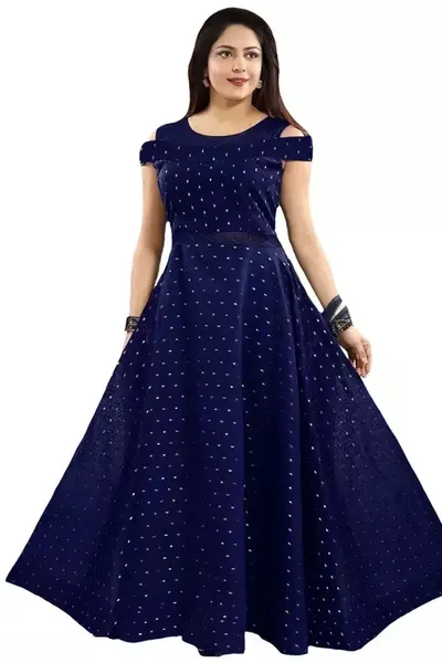 Blue  Round Neck Regular Fit Long Party wear Gown for Women