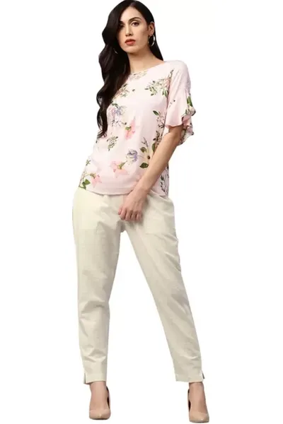 Rayon Stretchable Slim Fit Straight Casual Trousers for Ladies