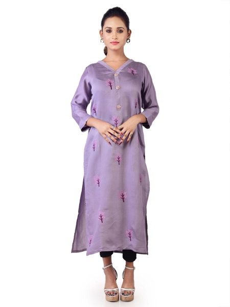 Women Fancy Embroidery Cotton Long Kurti