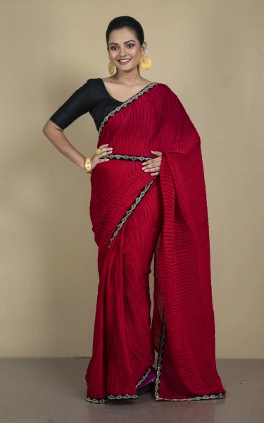 Designer Italian Crepe Silk Ruffle Saree