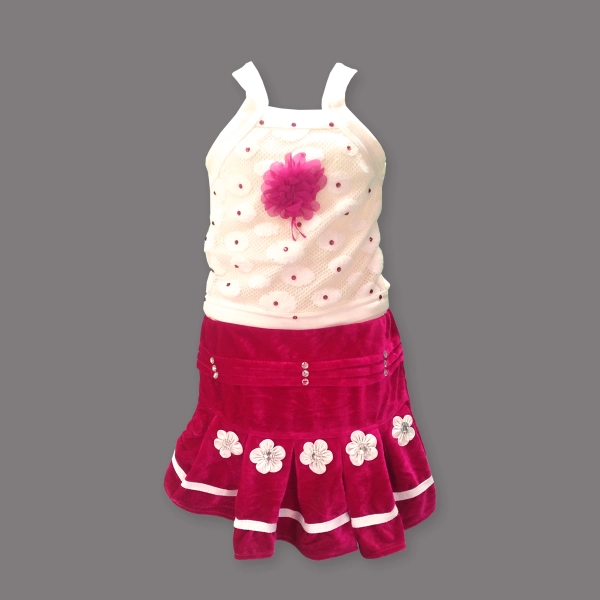 Stylish Beautiful Sleveless Girl's Velvet Skirt and Top set in Pink colour