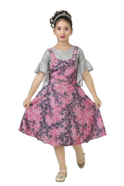 Baby Girl Pink Floral Pthani Frock with Sequinns Embroidery