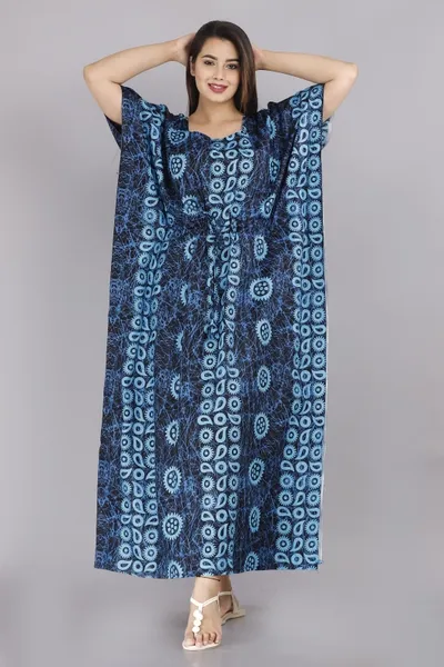 Women's Cotton Batik Printed Kaftan Nighty Maxi Gown