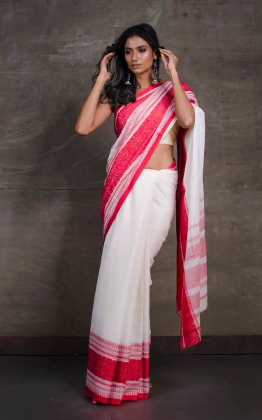 Bengal Handloom Broad Nakshi Border Cotton Saree