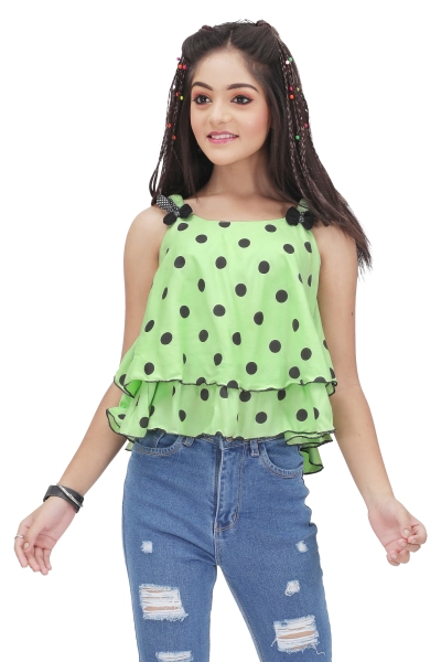 Green  Sleeveless  Fashionable Top for Girls