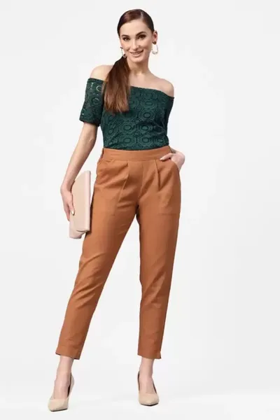 Rayon Stretchable Slim Fit Straight Casual Trousers for Ladies