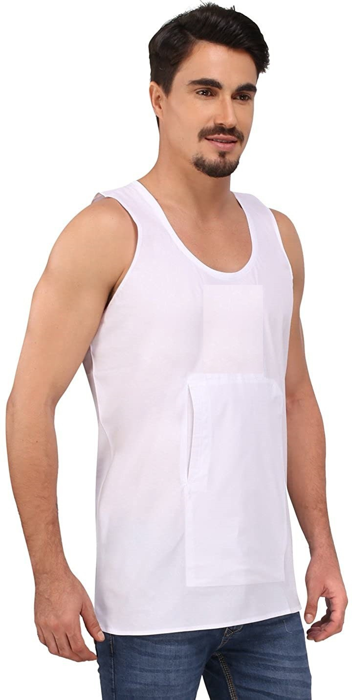 White Cotton Fabric Sleeveless pocket Vest for Men (Pack of 2)