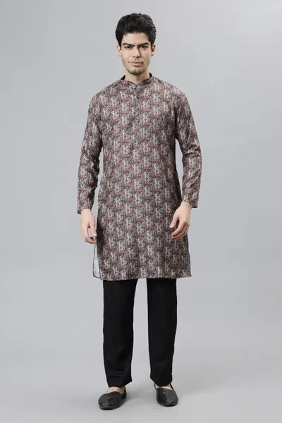 Abstract Print Cotton Kurta For Men