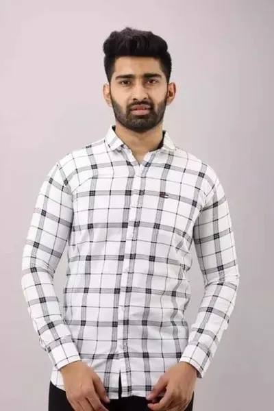 White And Black Checks Casual Wear Regular Fit Shirt For Men