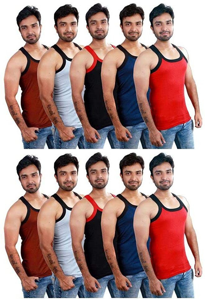 Multicolor Cotton Fabric Sleeveless Vest for Man (Pack of 10)