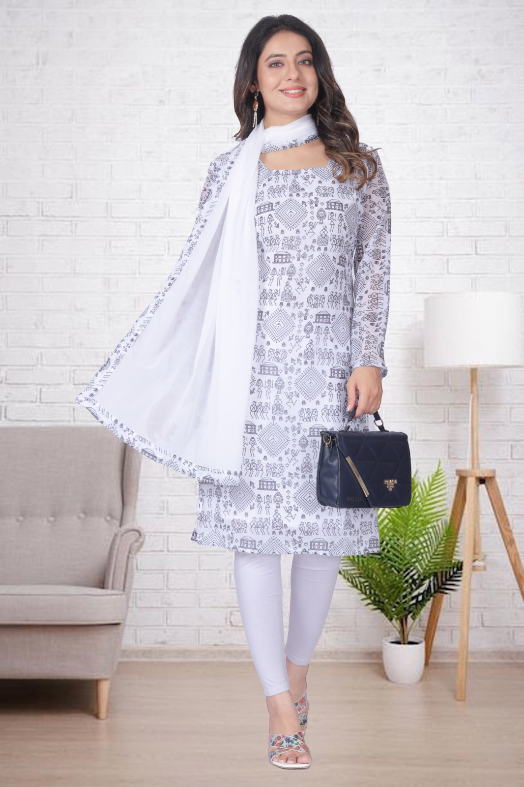 Printed Georgette Kurti With Dupatta Set