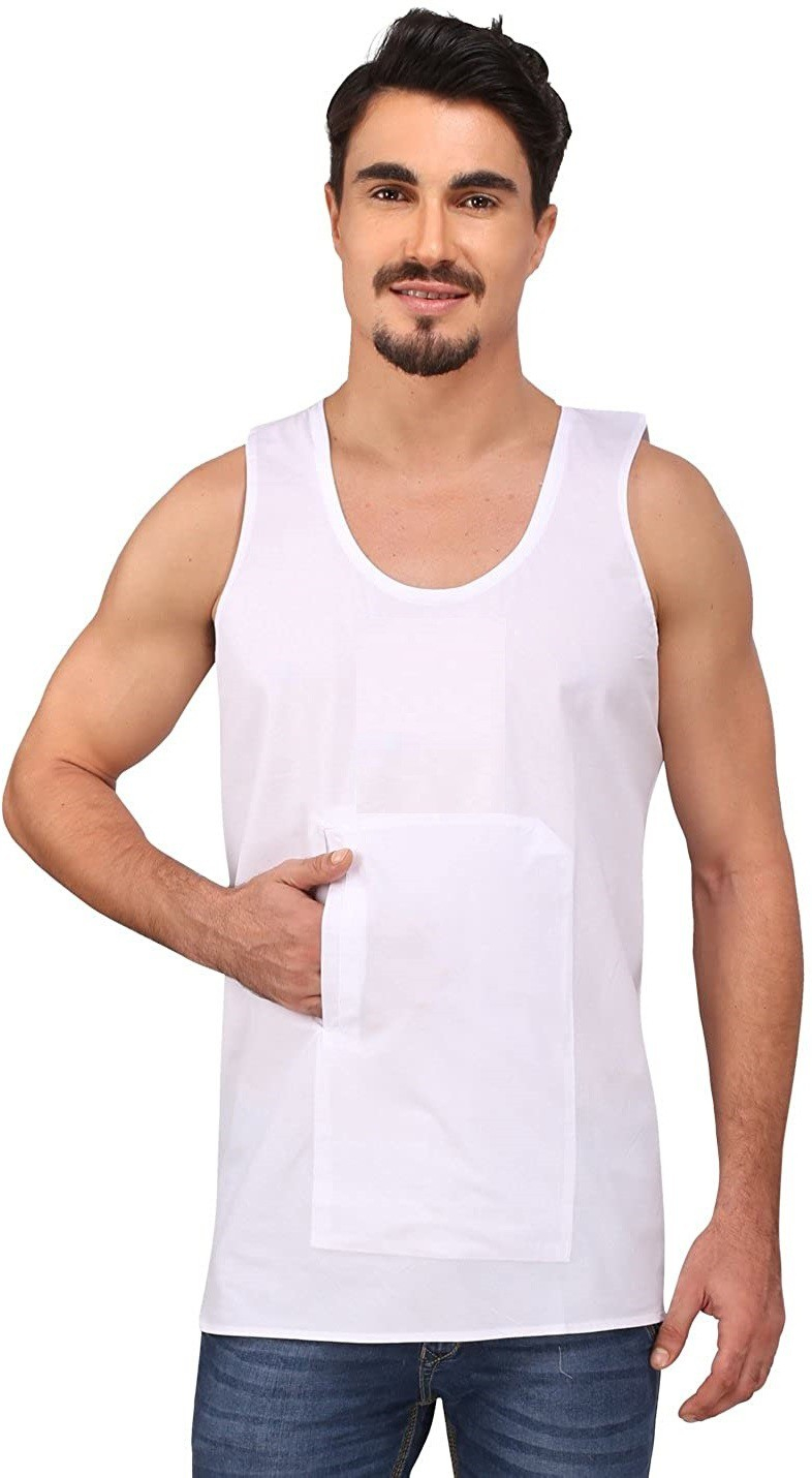 White Cotton Fabric  Sleeveless pocket Vest for Men (Pack of 2)