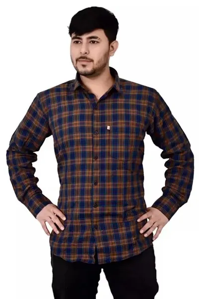 Royal Blue And Brown Checks Casual Wear Regular Fit Shirt For Men