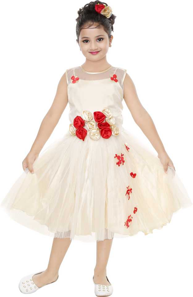 Baby Girl Red Flower Frock with Sequinns Embroidery