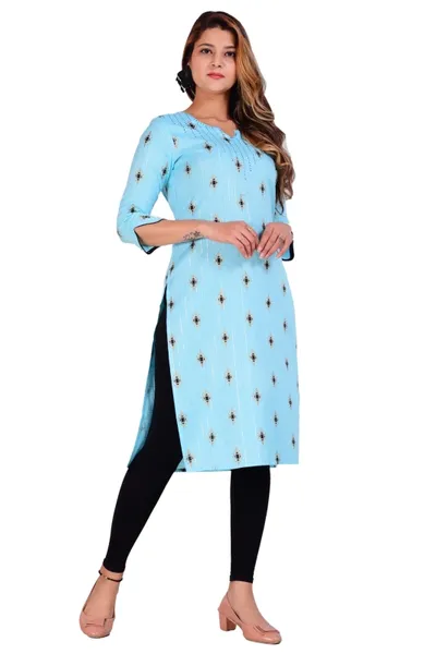 Rayon Calf Length Printed Straight Kurti for Ladies