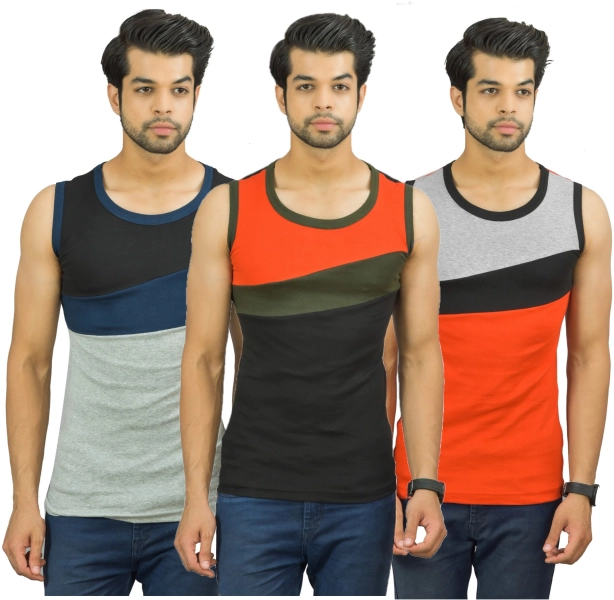 Multicolor Cotton Fabric Sleeveless Vest for Man (Pack of 3)