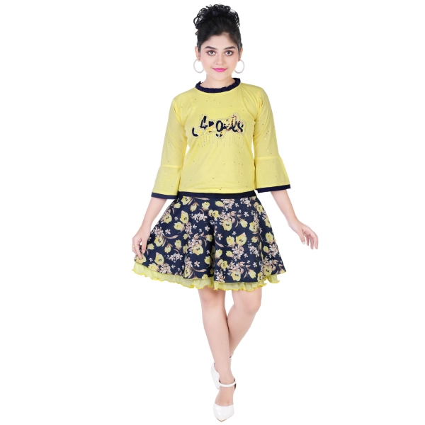 Girls Soft Two-Piece Outfit Set Baby Girls Yellow Angel Color Top Skirt