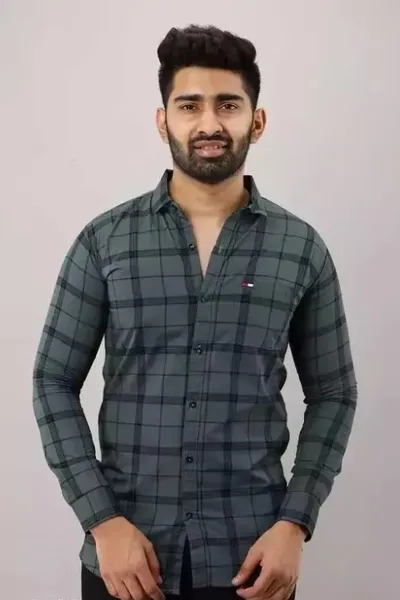 Gray Checked Casual Wear Regular Fit  Shirt For Men