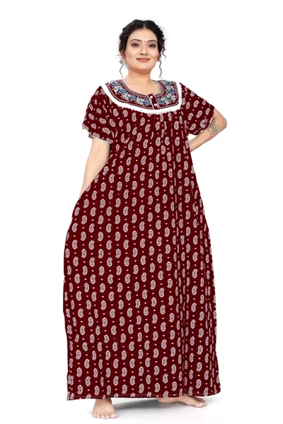 Women Fancy Embriodered ALine Nighty Maroon