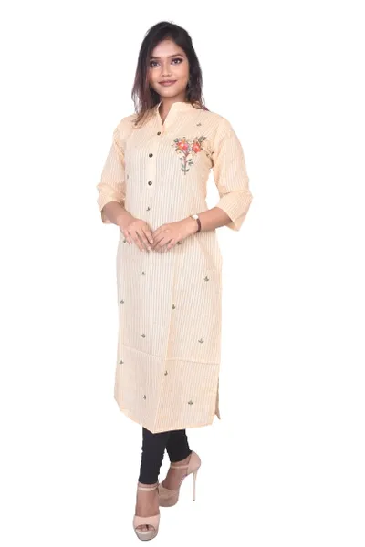 Women's Mirror Handwork Cotton Long Yellow Kurti