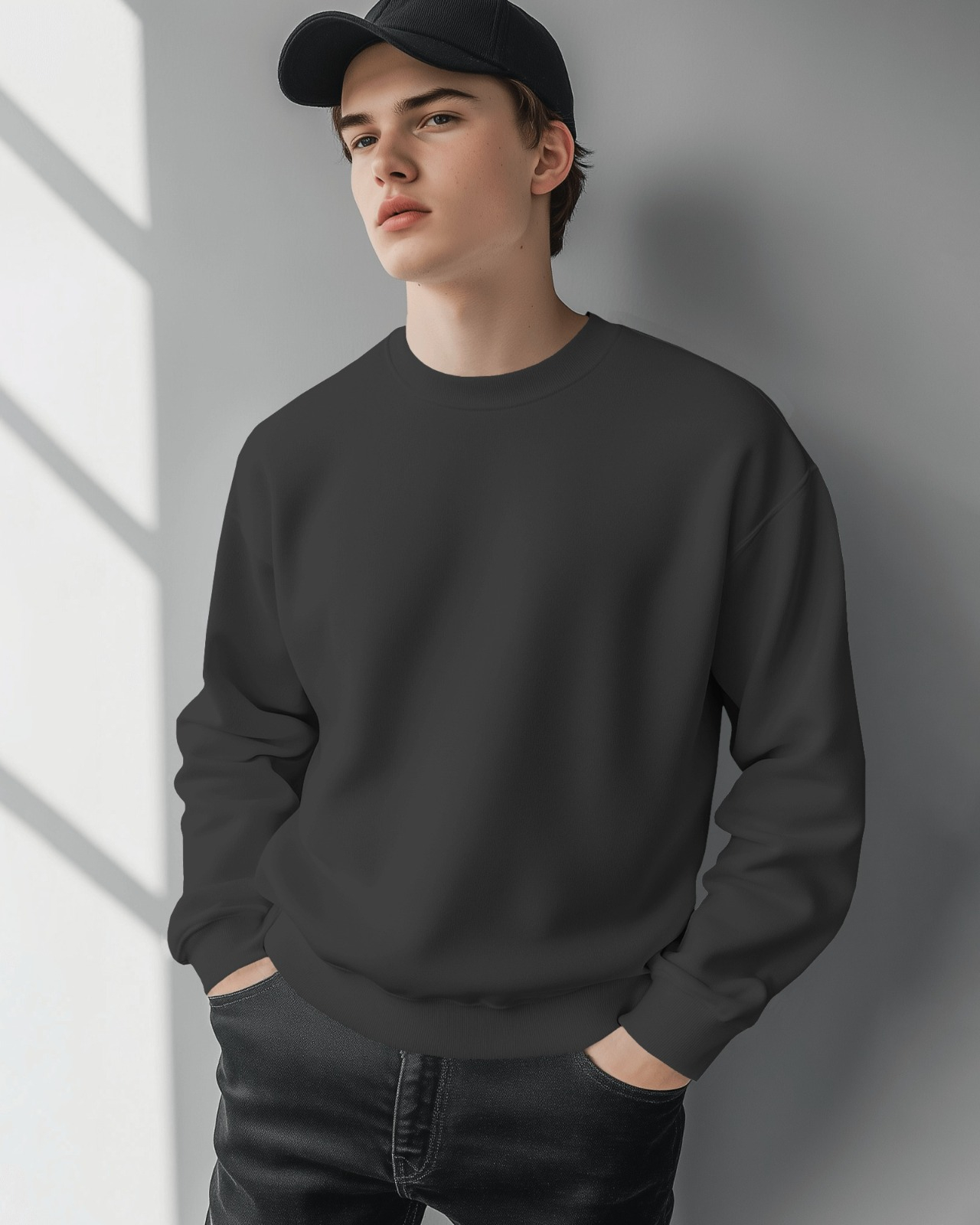 Men Solid Color Pure Cotton Black Sweatshirt