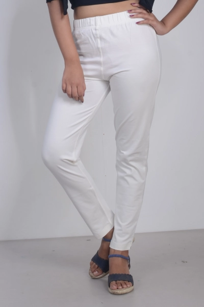 Women Slim Fit Slub Cotton Straight Pant