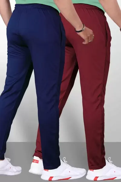 BUKSET Men's Regular Fit Trackpants Pack of 2 Navy Blue And Maroon