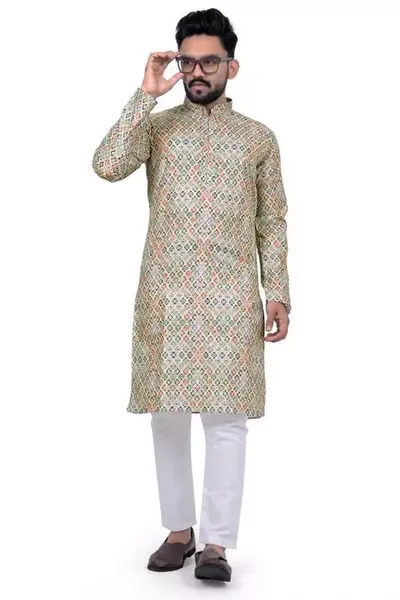 Mens Printed Kurta Pyjama Combo Set In 100% Cotton