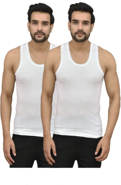 White Cotton Fabric Round Neck Sleeveless pocket Vest for Men (Pack of 2)