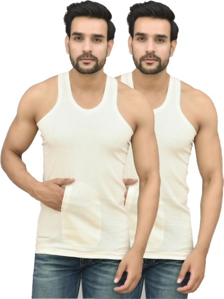 Cotton Fabric Round Neck  Sleeveless pocket Vest for Men (Pack of 2)