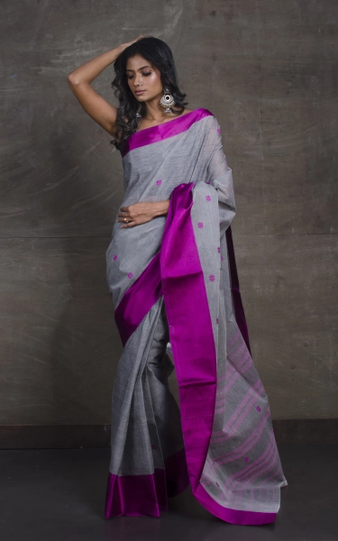 Bengal Handloom Satin Silk Border Cotton Saree