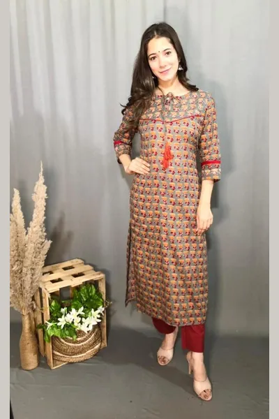 Women Multicolour Printed Rayon Designer kurta With Trousers