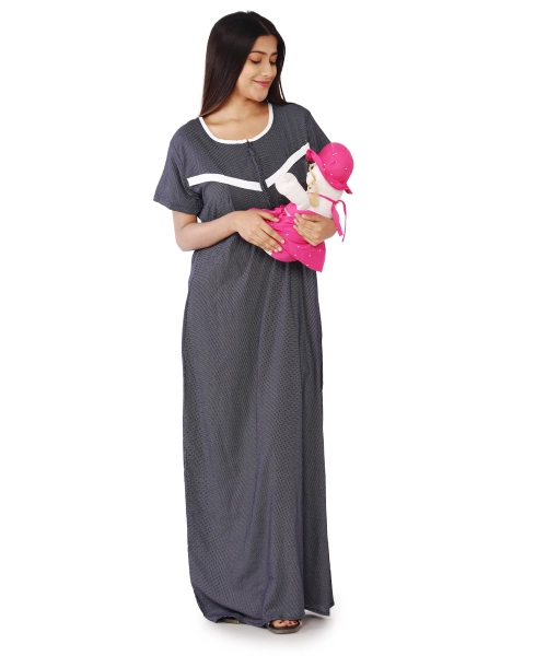 Women Cotton Printed Maternity Or Feeding Night Gown