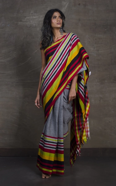 Designer Stripes Border Bengal Handloom Cotton Saree