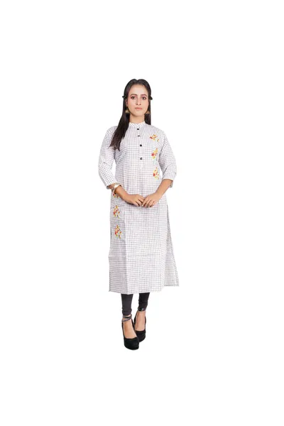 White Cotton Embroidery Kurti For Women