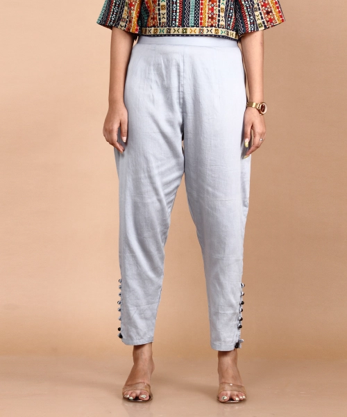 Women Straight Fancy Moti Attach Pant Or Trouser